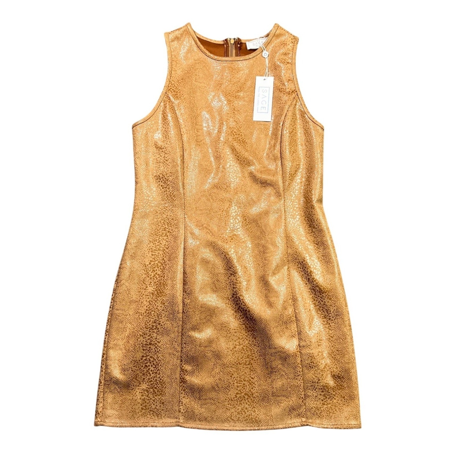 Nwt Sage The Label Women's Medium Mesto Bronze Metallic Snakeskin Mini Dress